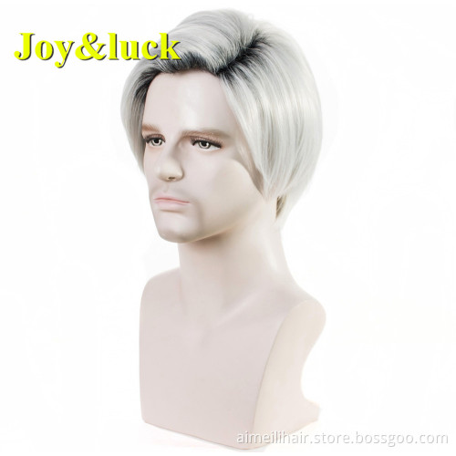 Male Black Ombre Brown Color Wholesale Wigs for Men Daily or Party Short Natural Afro Kinky Curly Men Wigs Synthetic Hair Wigs